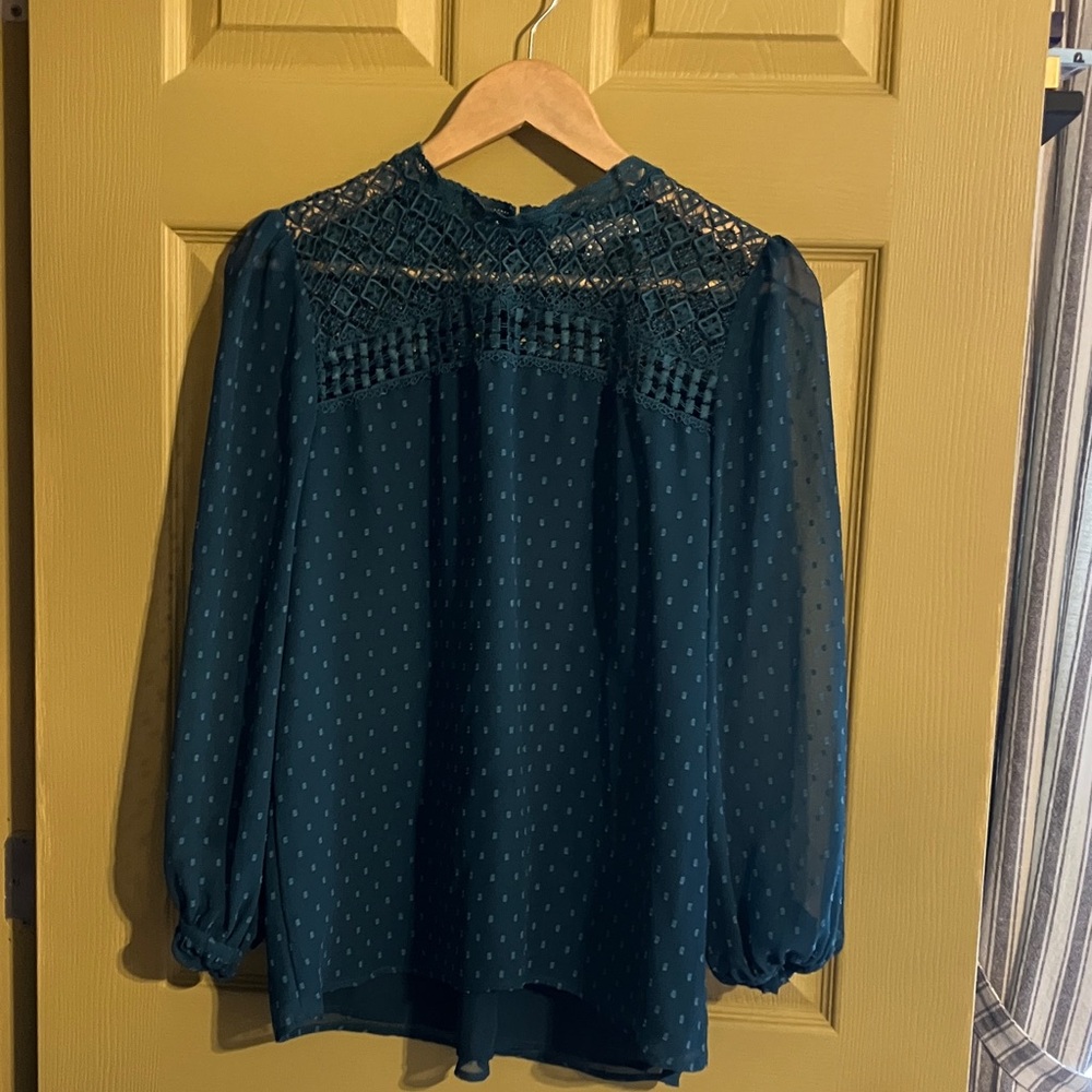 LOFT Teal Lace Detail Blouse